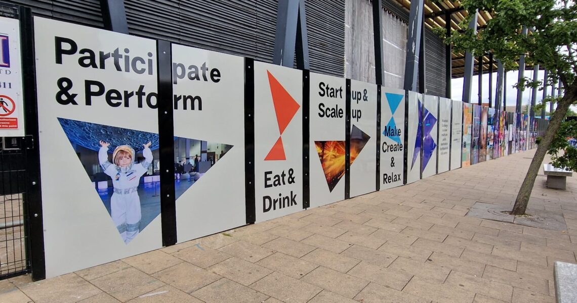 hoarding graphics panels for wakefield exchange - choosing site hoarding