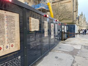 graphic hoarding panels at Hertford College from Hoard-it