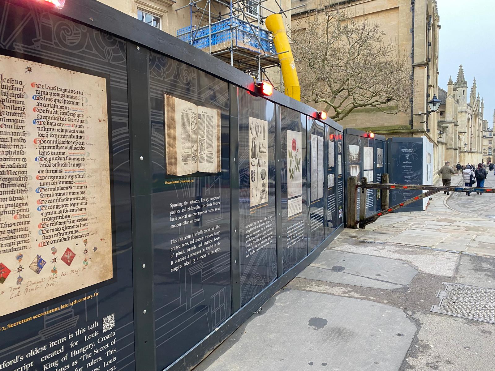 graphic hoarding panels at Hertford College from Hoard-it
