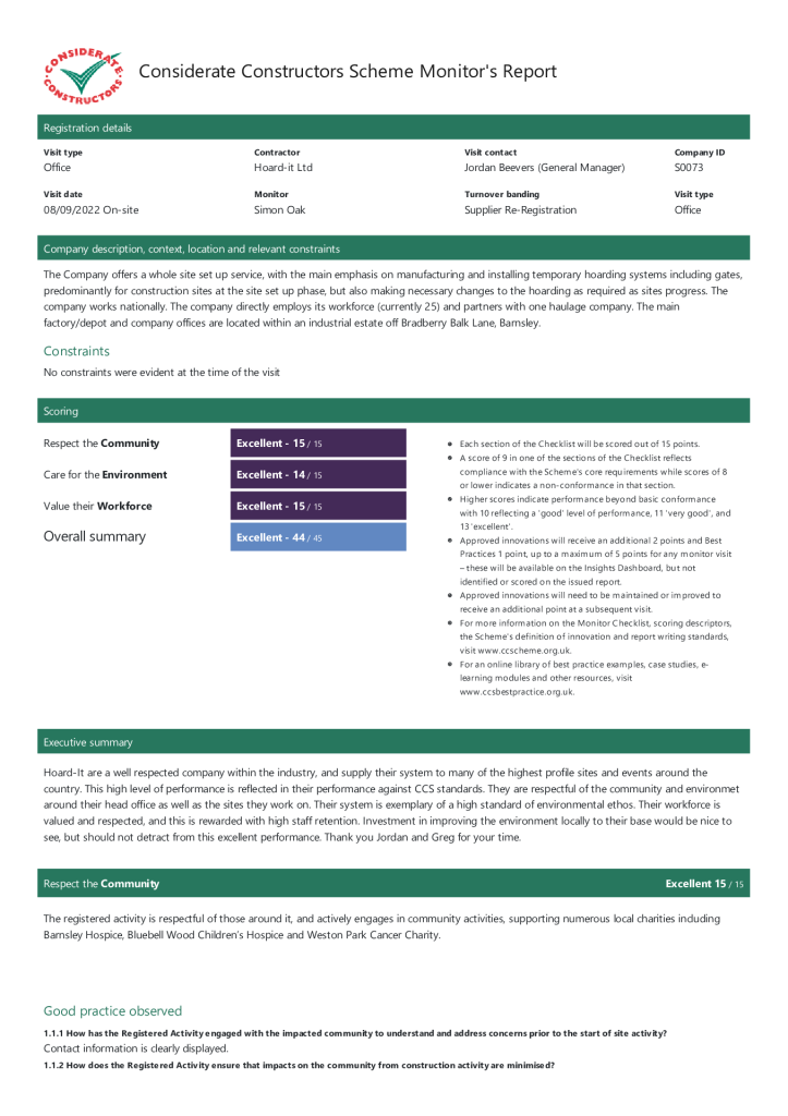Considerate Constructors Scheme Monitor’s Report